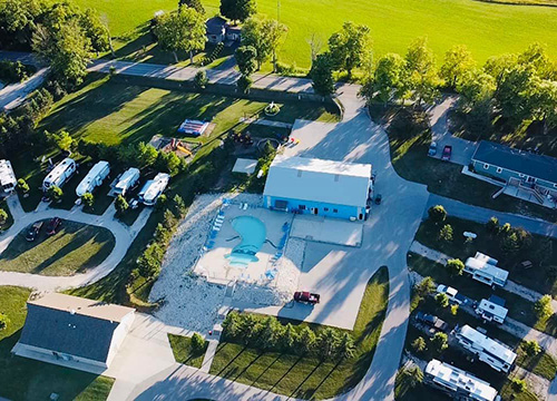Aerial View of Beantown Campground Facilities and Pool